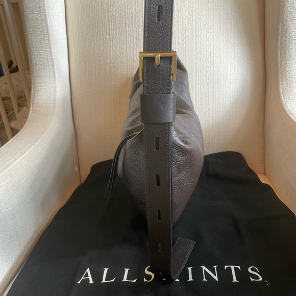AllSaints Half Moon Leather Shoulder Bag in Bitter Brown - Picture 12 of 14